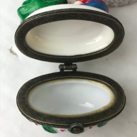 VINTAGE Porcelain Hinged Lid Trinket Box - Christmas Holiday Tree w/Children 3" - Picture 9 of 14